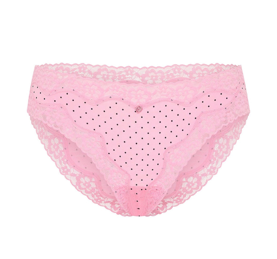 Panty Rosa con Encaje y Lunares – Corte Bikini Femenino
