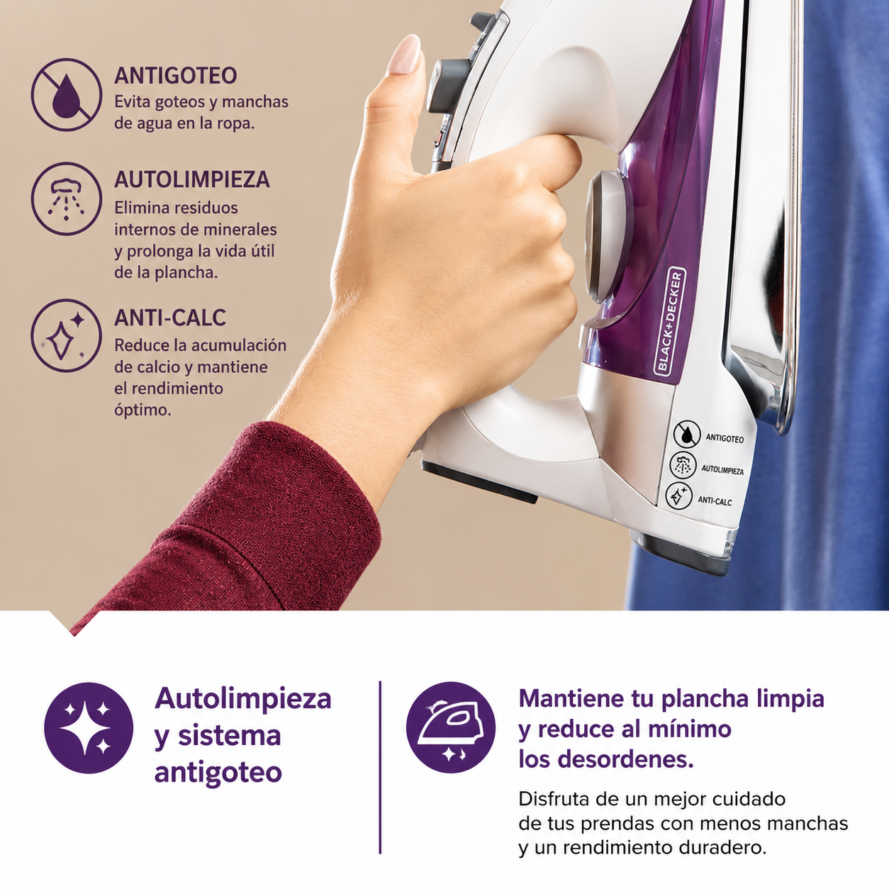 BLACK+DECKER Professional Steamer with Stainless Steel Sole and Extra Long Cord, Purple, IR1350S