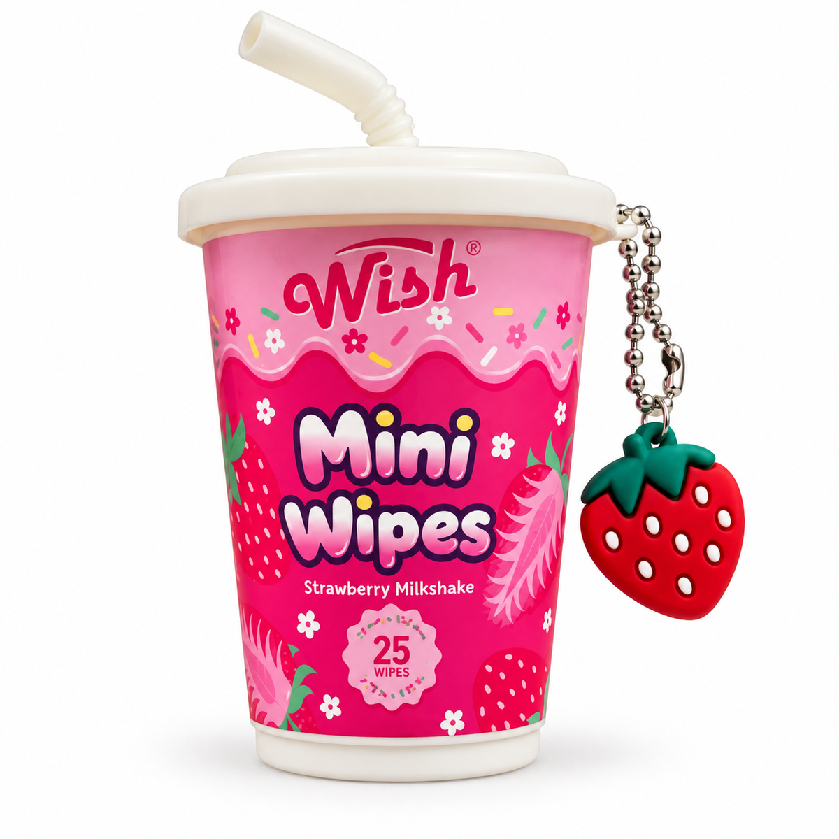 Toallitas Húmedas Wish Mini Wipes Strawberry Milkshake con Llavero · 25 piezas