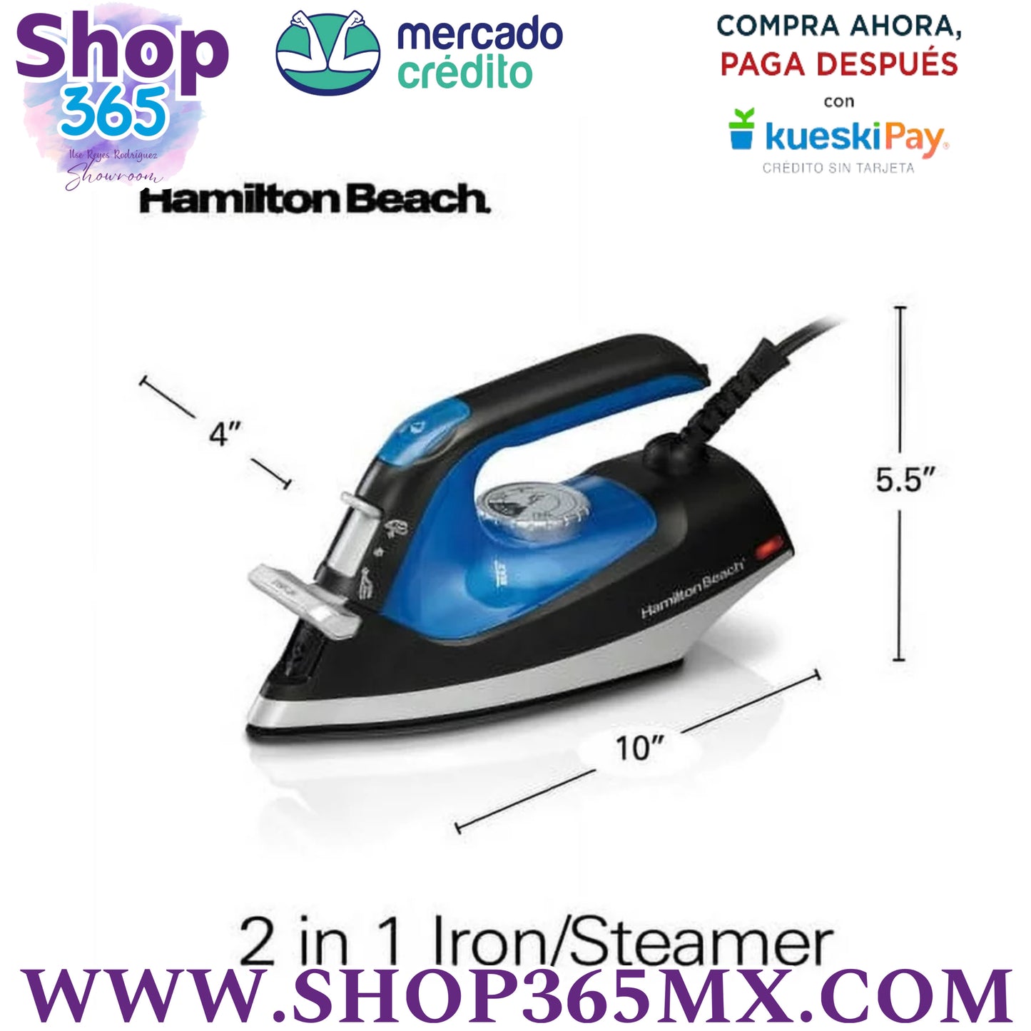 Hamilton Beach Plancha y Vaporizador 2 en 1, Negro y Plateado, Modelo 14525