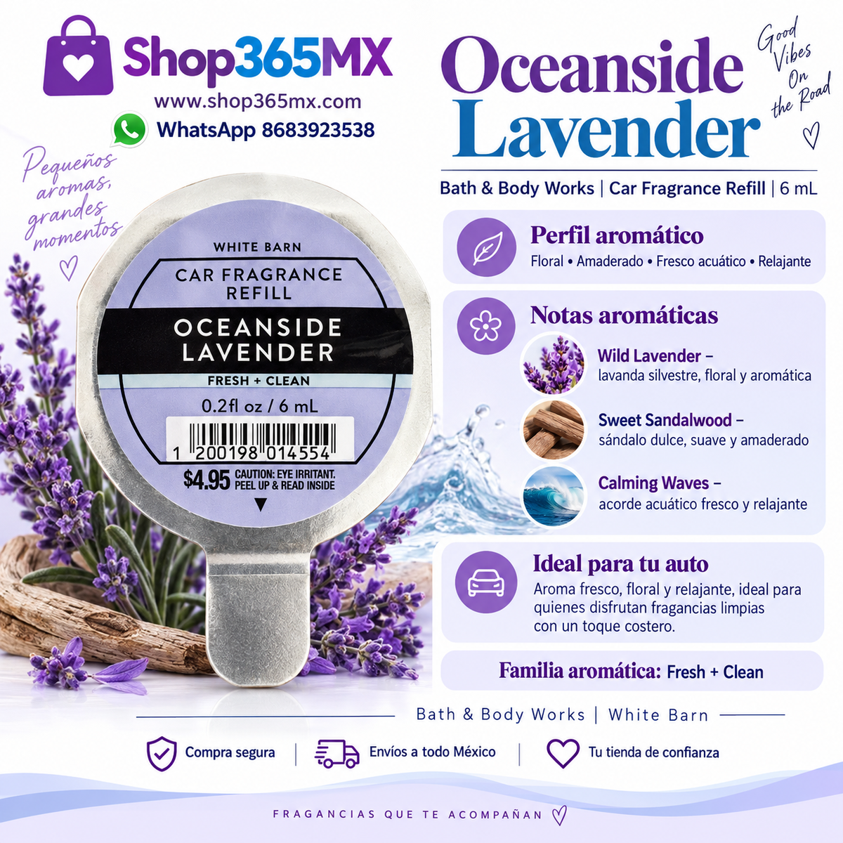 Bath & Body Works Car Fragrance Refill Oceanside Lavender 6 ml