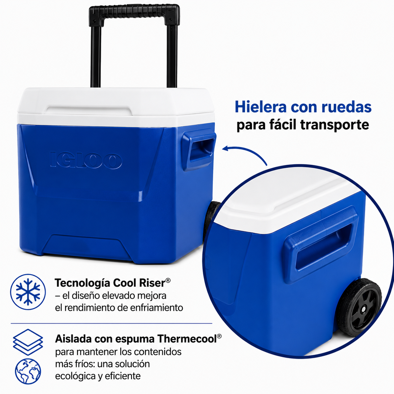 Igloo Hielera Rígida de 16 QT Laguna con Ruedas, Azul