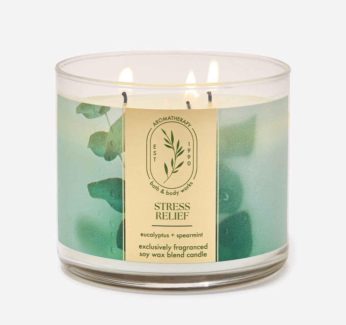 Vela Stress Relief Eucalyptus + Spearmint 3 Mechas Bath & Body Works Aromatherapy – 14.5 oz / 411 g