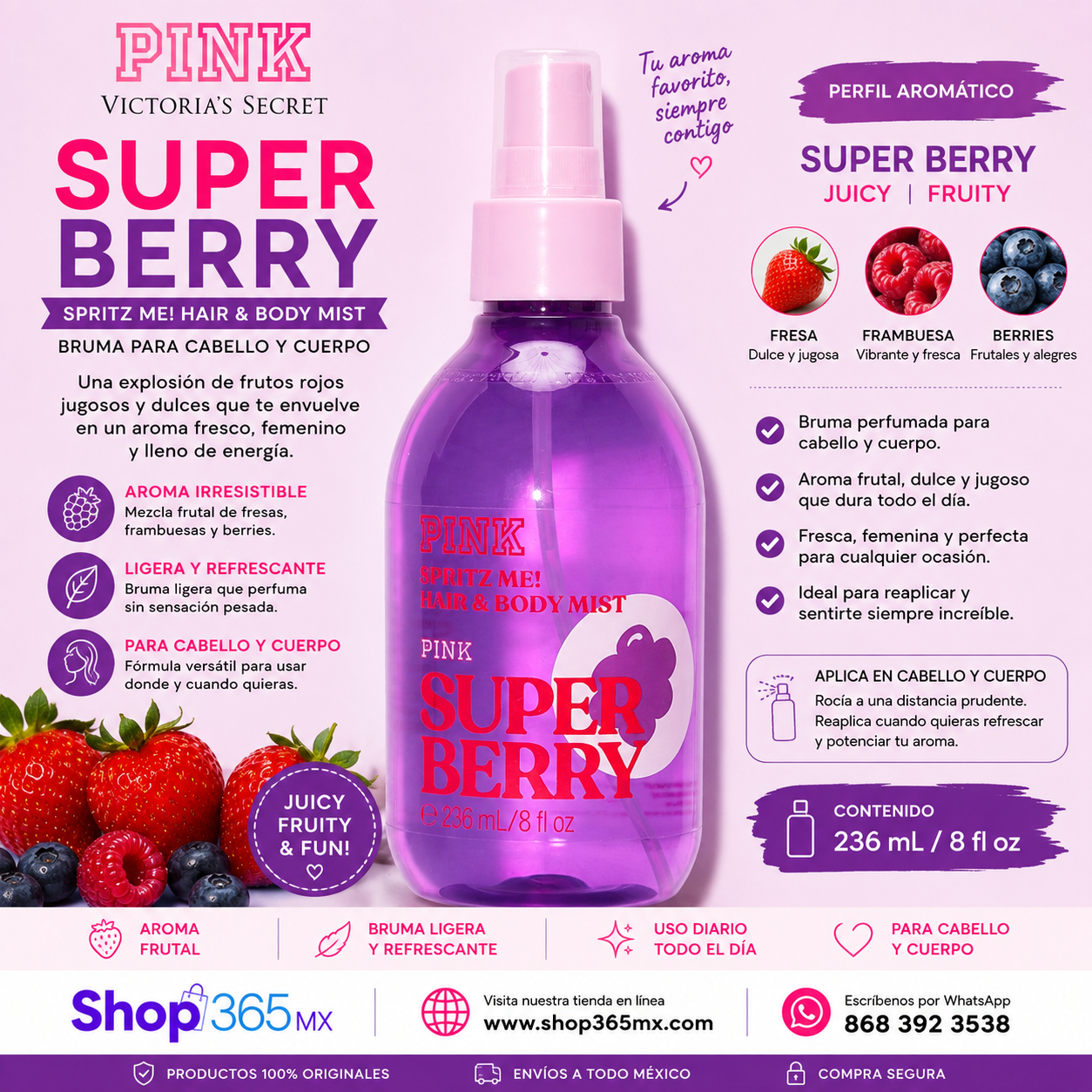 PINK Super Berry Spritz Me! Hair & Body Mist 236 ml – Victoria’s Secret