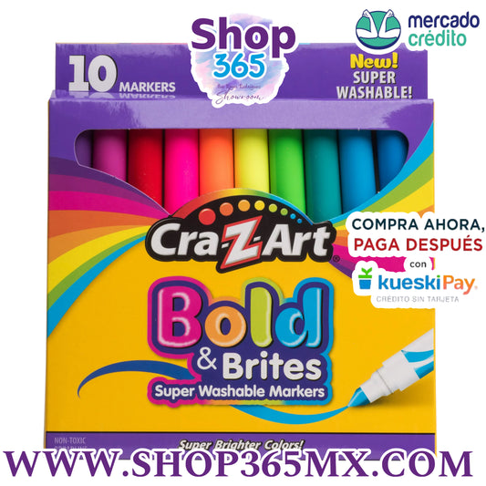 Cra-Z-Art Bold & Brites Marcadores multicolores súper lavables, 10 unidades, regreso a la escuela