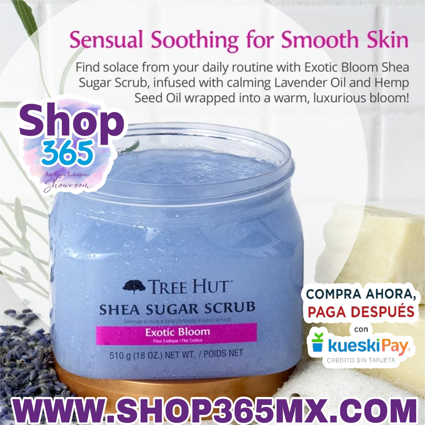 Tree Hut Exótica Flor de Karité Sugar Cuerpo Exfoliante E Hidratante Exfoliante, 18 oz.