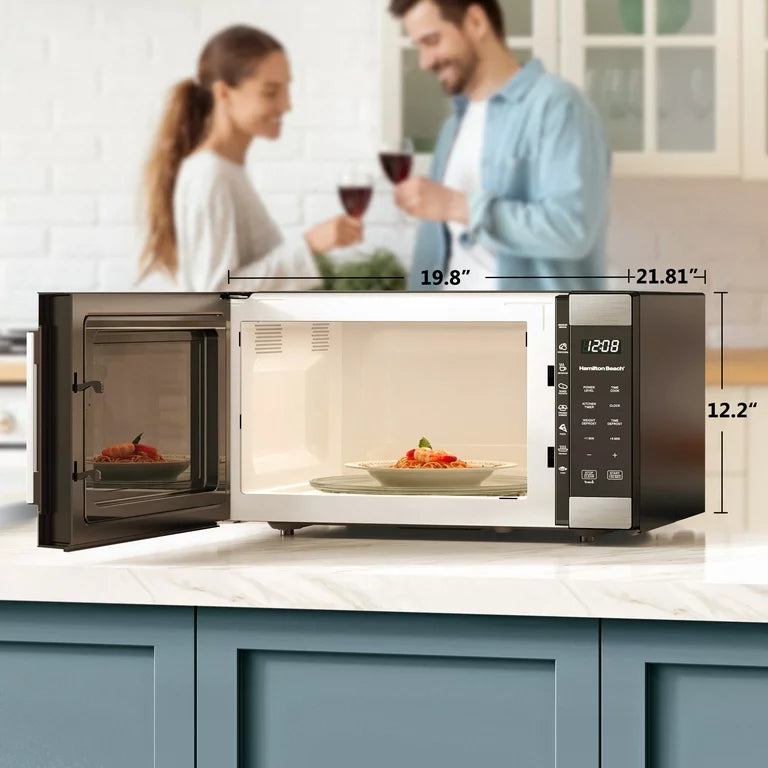 Hamilton Beach Horno microondas para encimera con sensor de cocción de 1,6 pies cúbicos en acero inoxidable, nuevo