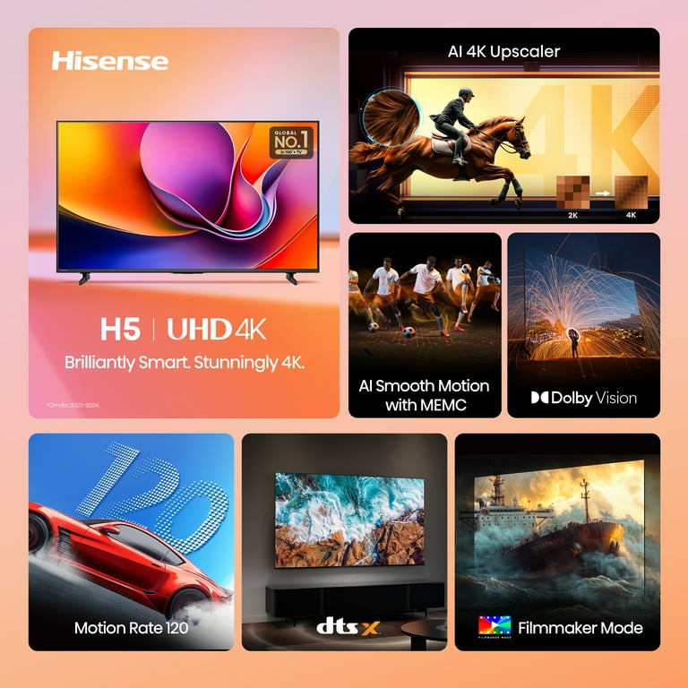 Hisense Clase de 50 Pulgadas Serie H5 4K UHD HDR Google Smart TV (50H5BG, Modelo 2025) - Dolby Vision Gaming, HDR 10, Motion Rate 120, Escalador de IA, DTS Virtual X, Modo de Juego Plus, Asistente de Google Integrado