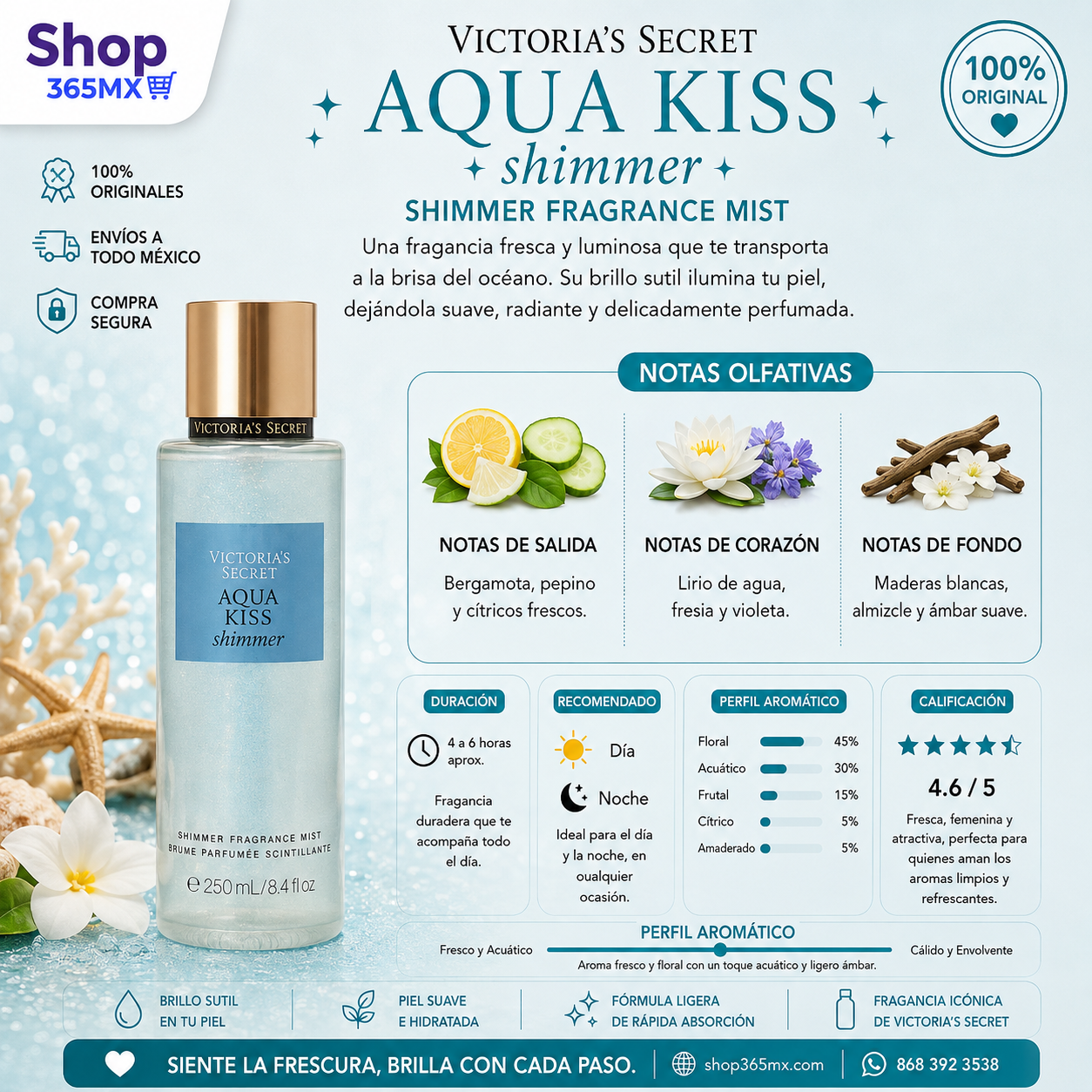 Body Mist Shimmer Aqua Kiss Victoria Secret