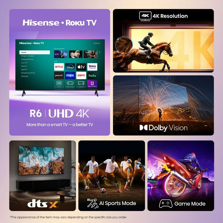 Hisense 58" Clase 4K UHD LED LCD Roku Smart TV HDR R6 Serie 58R6E3