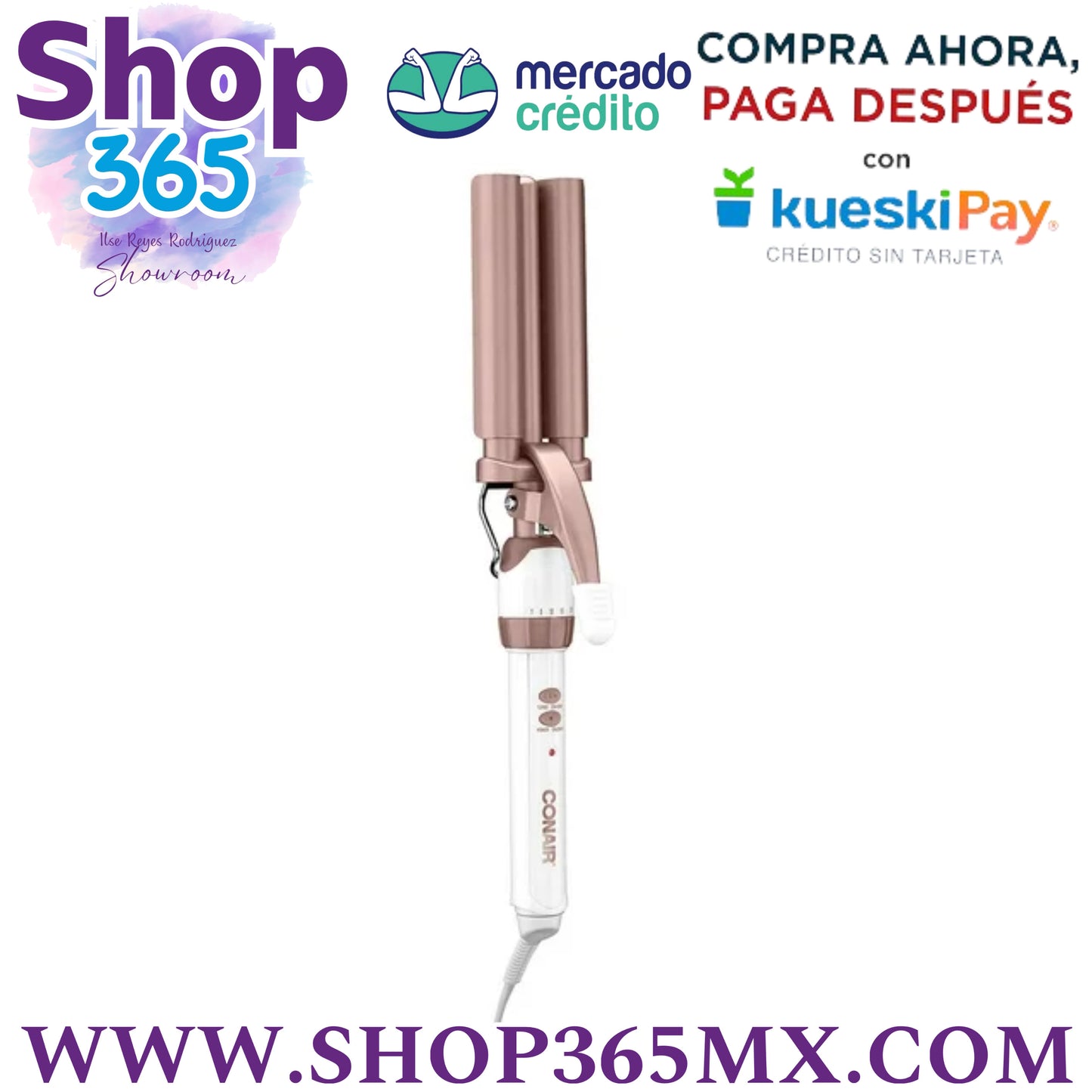 Conair CD704DGN Onda de Cabello de Triple Barril Double Ceramic, Oro Blanco y Rosa