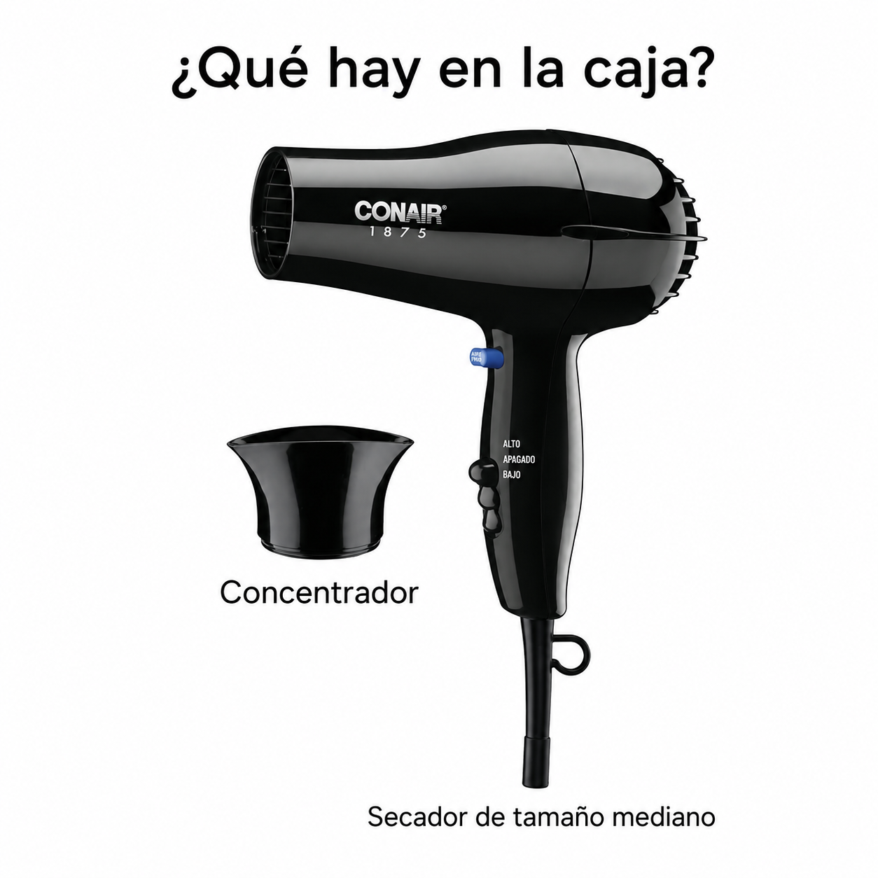 Mid Size Conair Secador de Pelo de Cerámica, 1875 Vatios, Compacto, de Secado Rápido, Negr