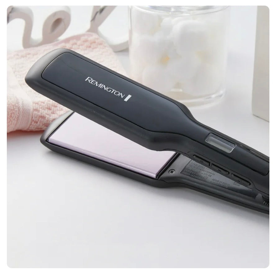 Plancha de pelo Remington de titanio de 1 3/4", tecnología antiestática, color negro