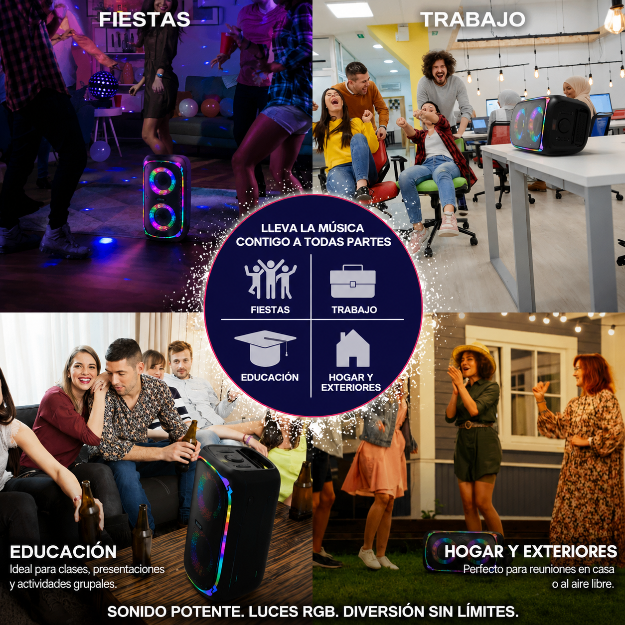 OKKO Altavoz Bluetooth Portátil Sonic Bass V4: Altavoz Inalámbrico para Fiestas con Graves Profundos, Altavoz Karaoke con Puerto para Micrófono, Luces LED, Altavoz Recargable Portátil para Exteriores