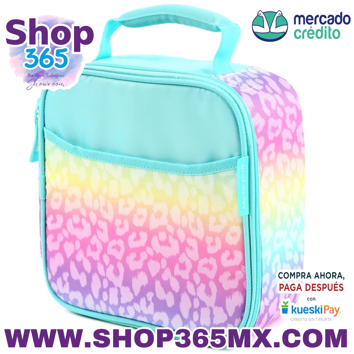 Combo de lonchera Arctic Zone con bolsa de hielo, botella de agua y recipiente para sándwich, leopardo arcoíris