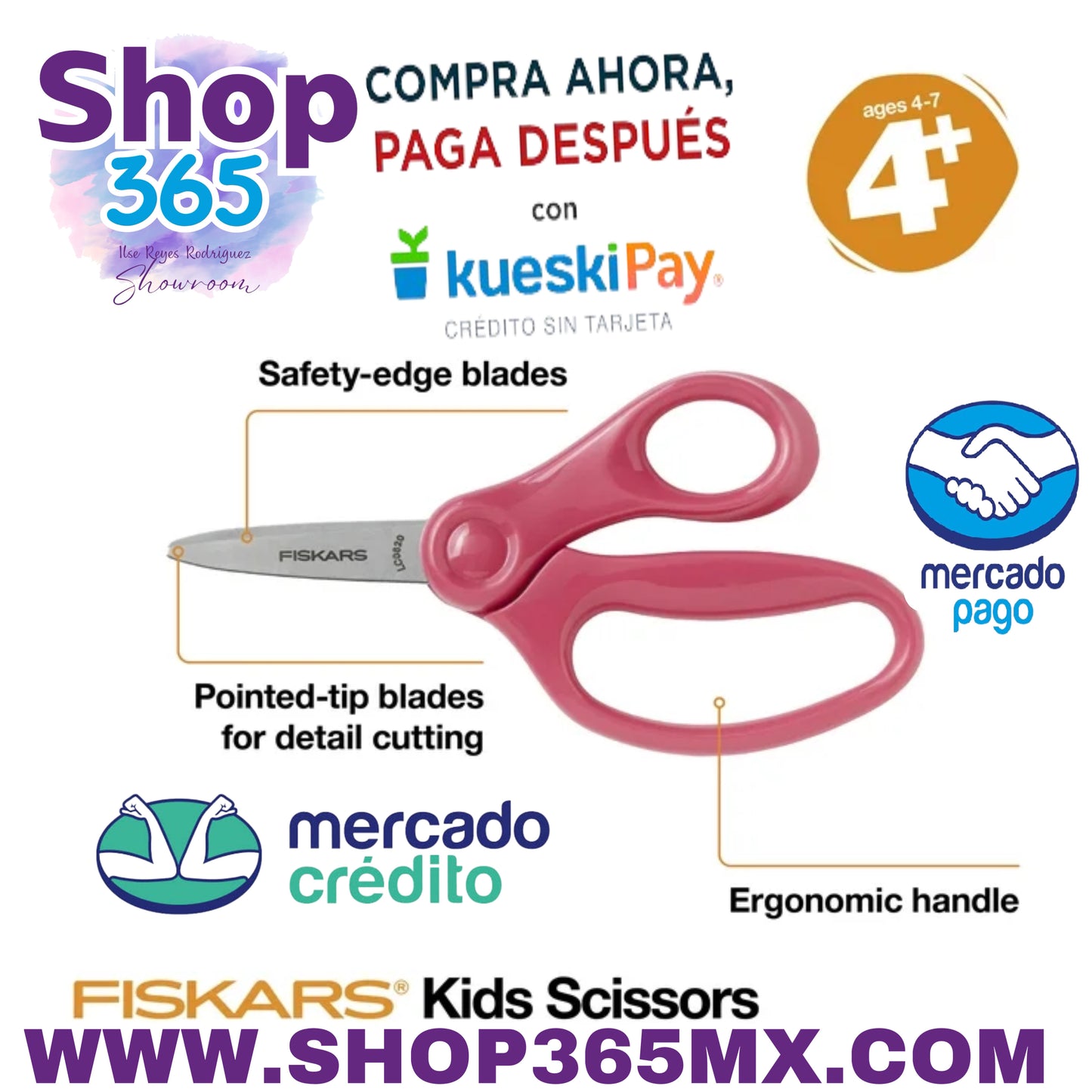 Fiskars Tijeras para niños de 5 pulgadas con punta roma, de 4 a 7 años, color rosa