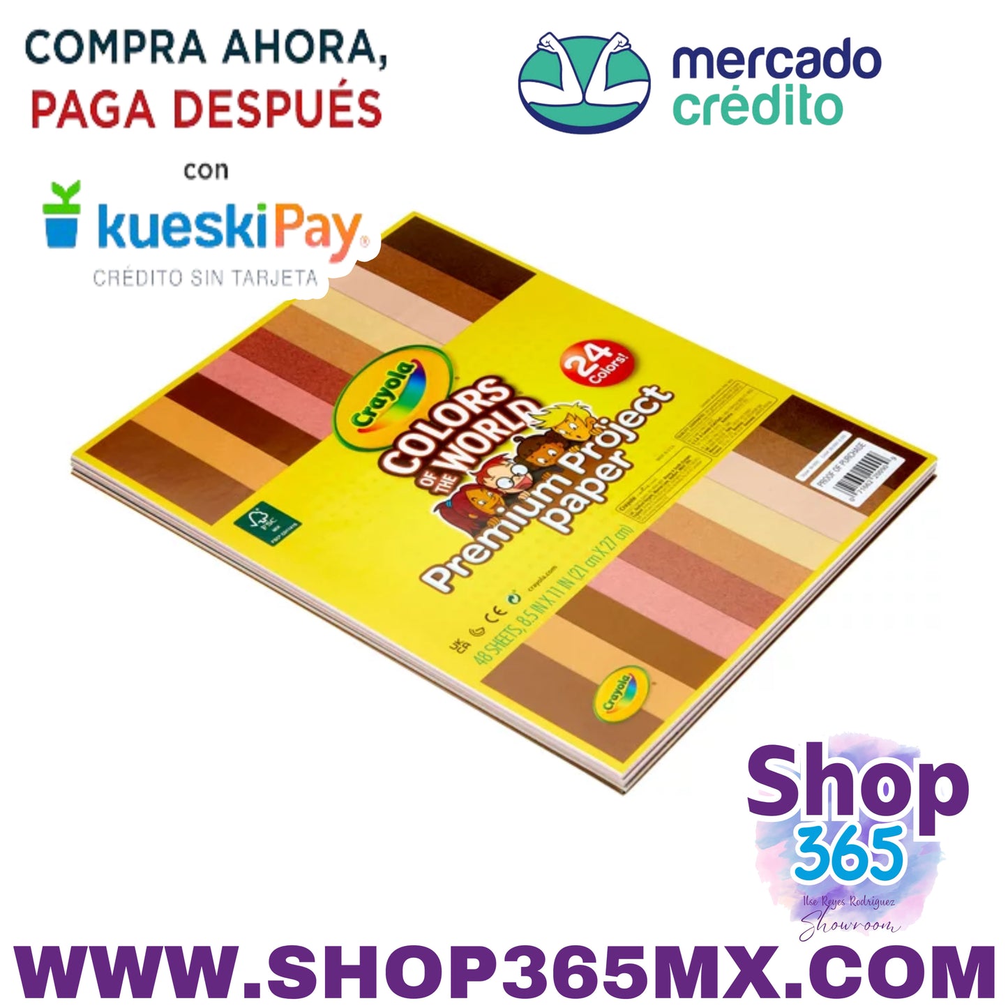 Papel de construcción Crayola en colores del mundo, 8.5” x 11”, 24 colores, materiales para manualidades, 48 páginas, niño