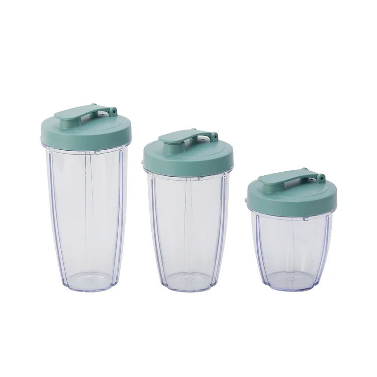 Mainstays Juego de Licuadora de 10 Piezas, Verde Salvia, 300W, con 3 Frascos (10oz, 16oz, 18oz), 2 Tapas para Beber, Cuchilla de Acero Inoxidable