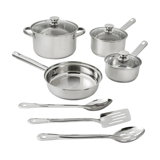 Mainstays Juego de Utensilios de Cocina y Sartenes de Acero Inoxidable Antiadherente de 10 Piezas