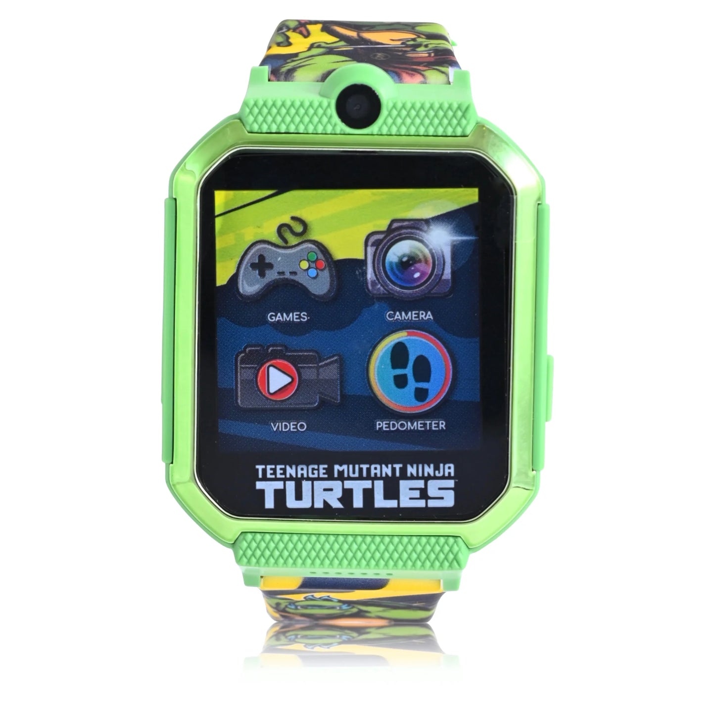 Nickelodeon Teenage Mutant Ninja Turtles Reloj Inteligente Unisex con Pantalla Táctil, Correa de Silicona y Caja Verde Metalizado de 42 Mm