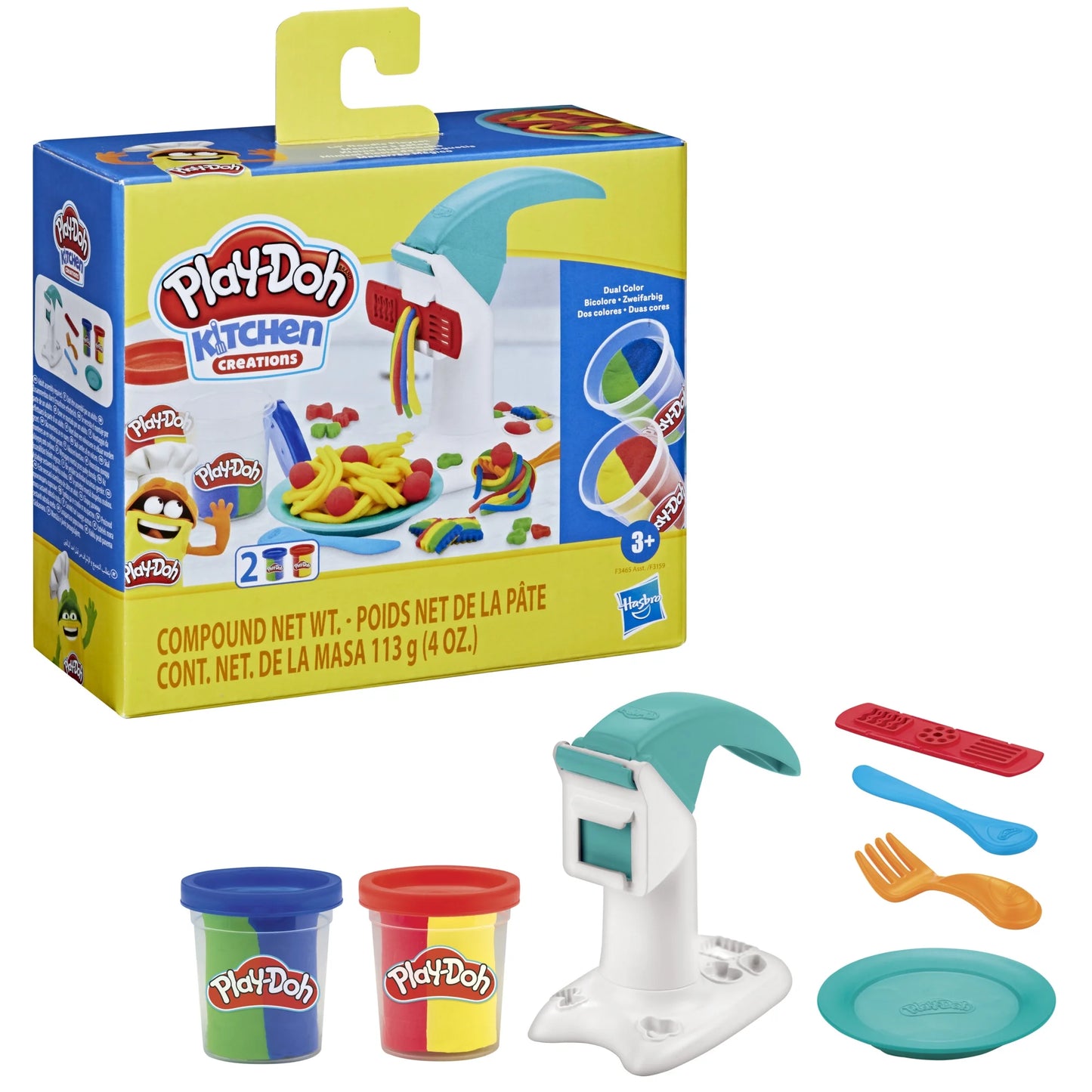 Play-Doh Kitchen Creations Juego de Fideos Lil', 2 Latas Multicolores, Regalos de Navidad para Mayores de 3 Años