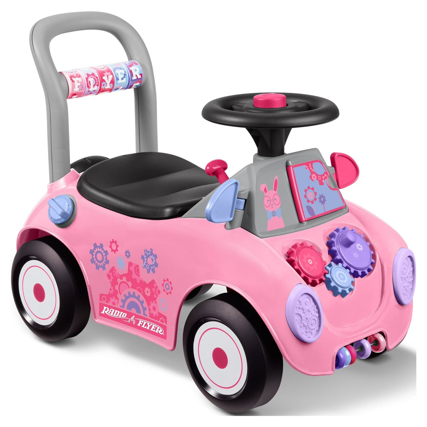 Radio Flyer Auto Creativo 3 en 1 Push Walker & Ride-on con Funciones Interactivas, Rosa