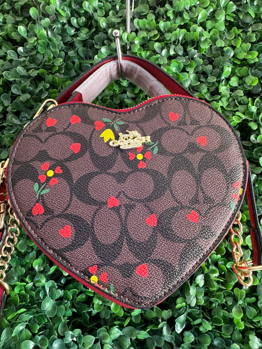 A BOLSA COACH CORAZON CAFE FLORES ROJAS
