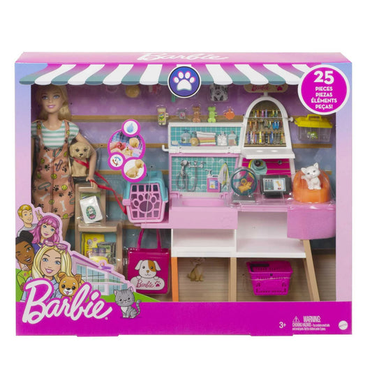 Barbie Juego Boutique de Muñecas y Mascotas con 4 Mascotas y Accesorios, para Niños de 3 a 7 Años