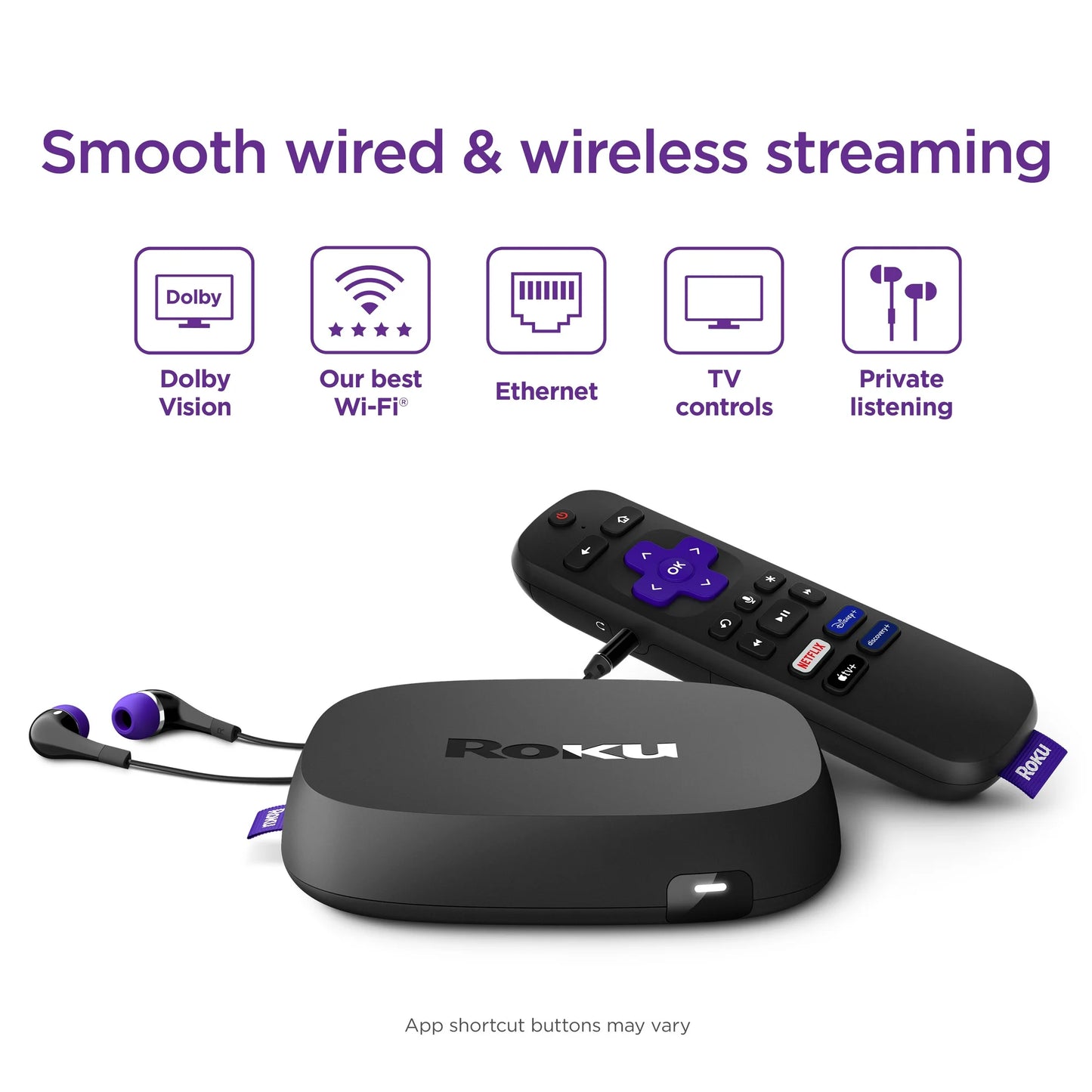 Roku Dispositivo de Transmisión Ultra LT 4K HDR Dolby Vision wifi de Doble Banda con Control Remoto por Voz Roku y Cable HDMI