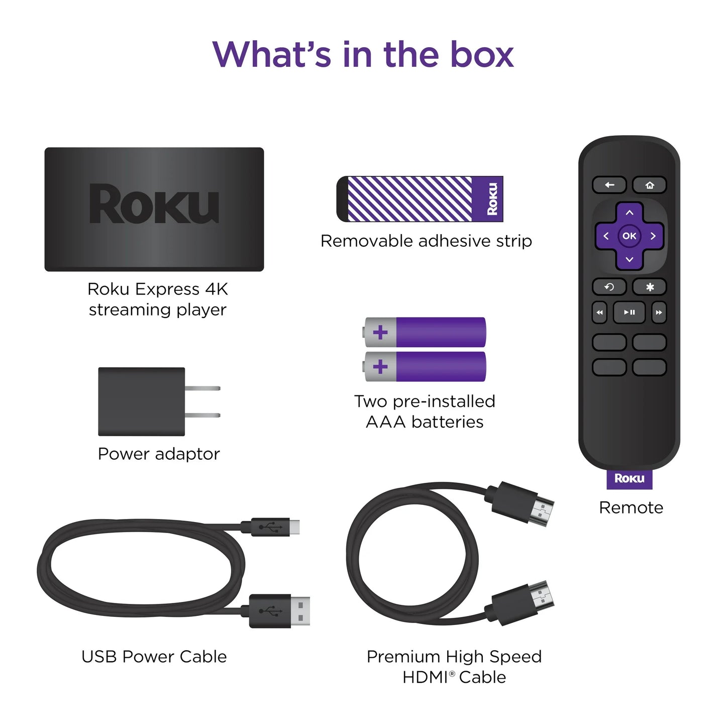 Roku Expreso 4K Reproductor de Streaming HD/4K/HDR con Control Remoto Estándar con Botones de Acceso Directo