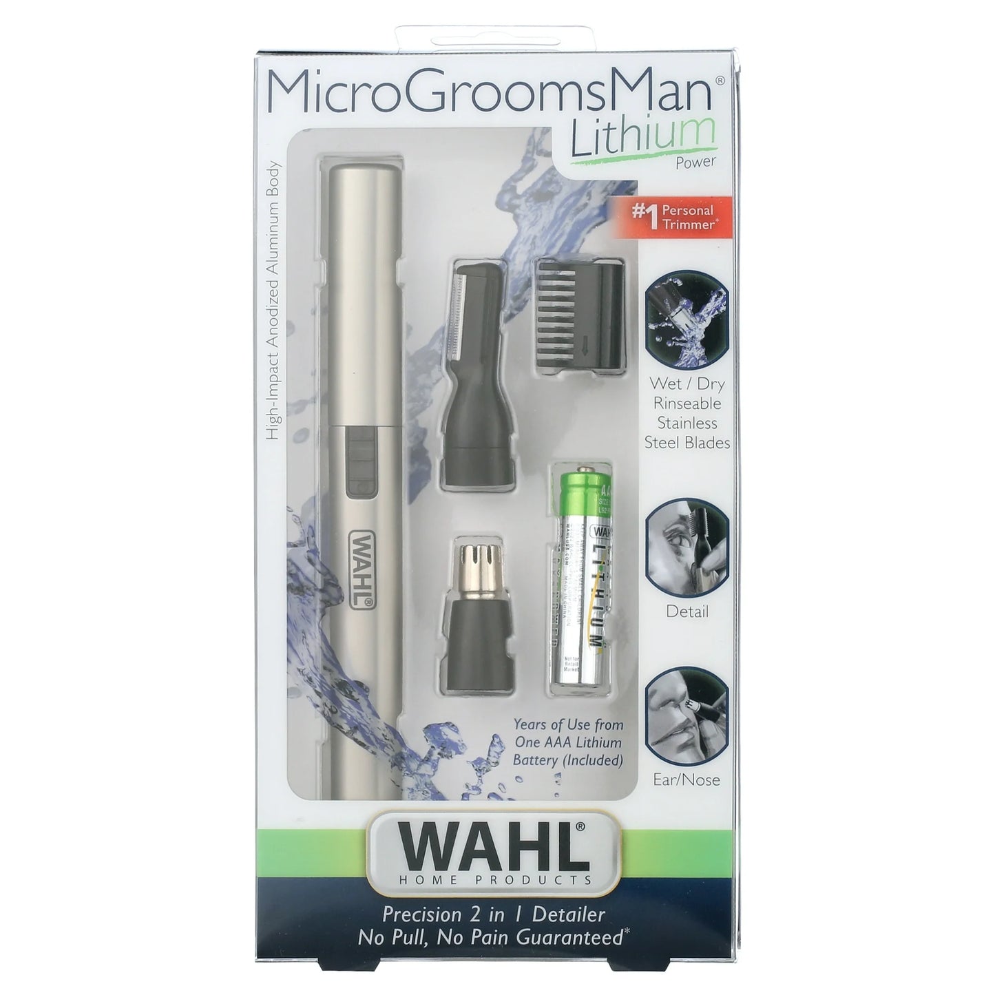 Wahl Recortadora de Pelo con Detalle Facial y Corporal con Batería de Litio Microgroomsman para Hombre 5640-1101