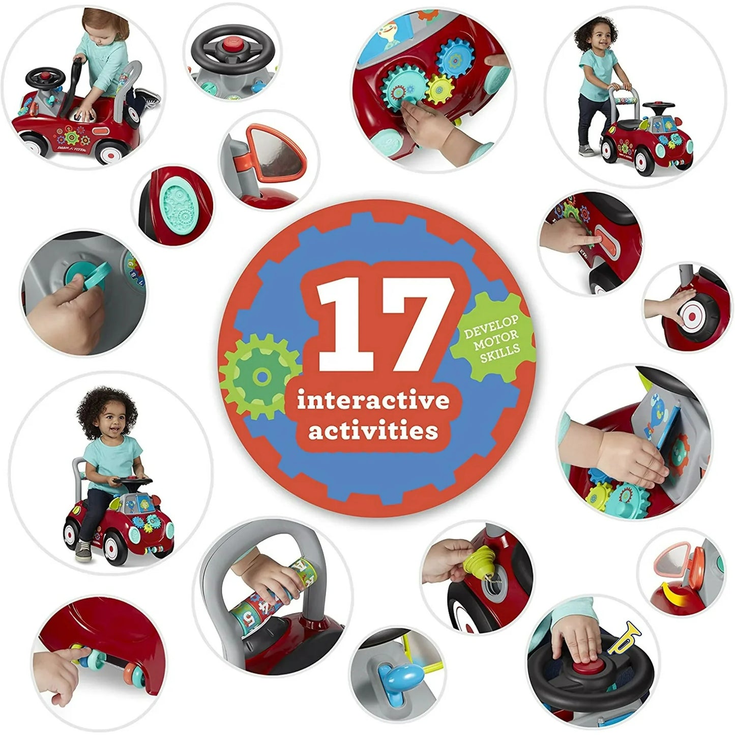 Radio Flyer Busto Ocupado Push Walker & Ride-on 3 en 1 con Funciones Interactivas, Rojo