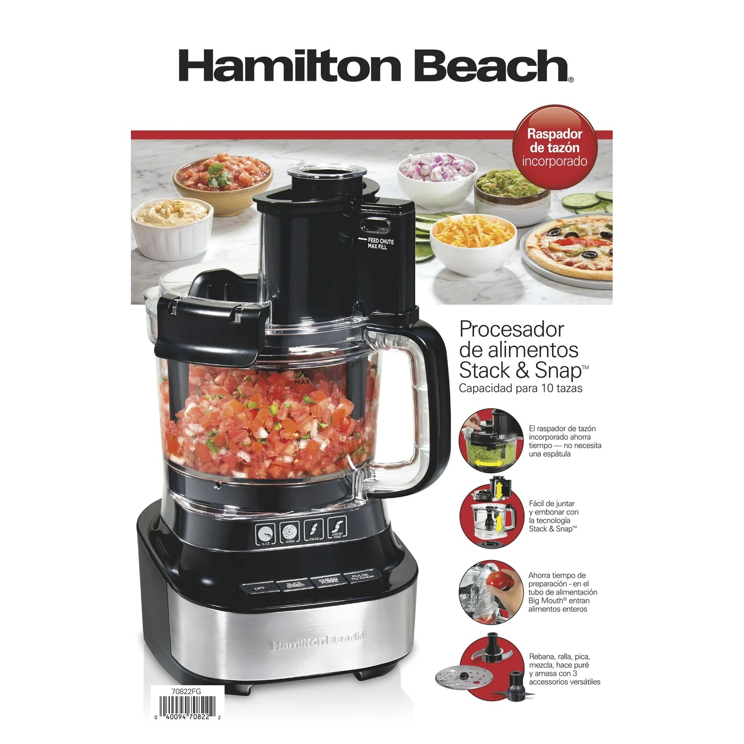 Hamilton Beach Procesador de Alimentos de 10 Tazas y 2 Velocidades, Negro