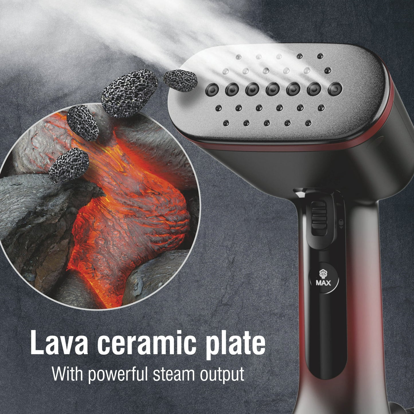 CHI LAVA Plato de Cerámica Vaporizador de Ropa para Ropa con Cepillo de Tela, 2 Modos de Vapor, 1600 Vatios, Rojo