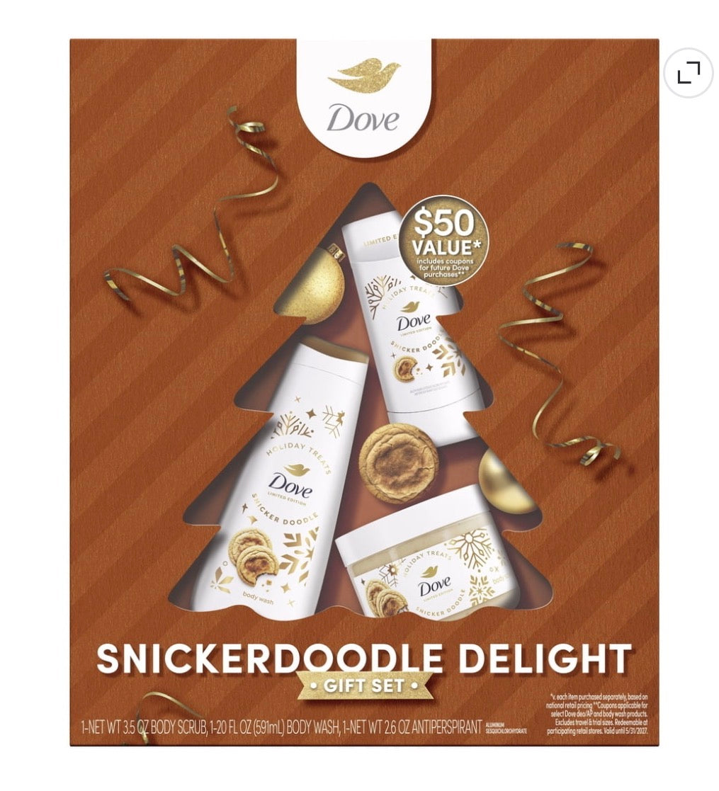 Dove Snickerdoodle Delight Set de Regalo con Body Wash, Exfoliante y Antitranspirante